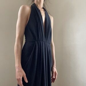 Vintage open back halter black evening dress